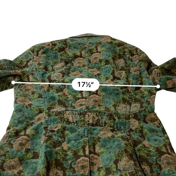 VTG Liz Claiborne Green/Brown Floral Printed Elbow Patch Corduroy Jacket Small - Picture 5 of 13